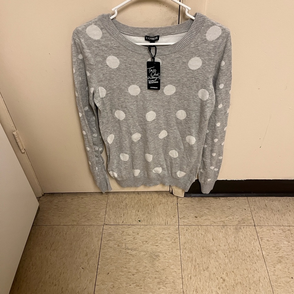 *NWT* Express Light Gray & White Polka Dot Sweater